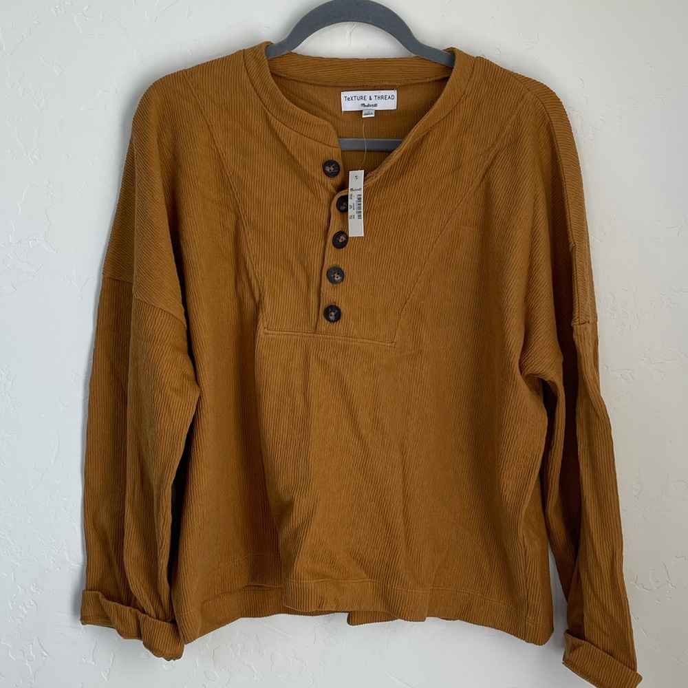 Never worn, Madewell ribbed henley tee, Egyptian gold color